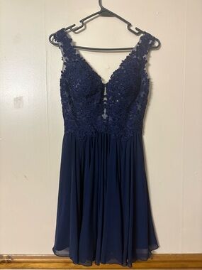 Sherri Hill Navy Lace Embellished Mini Dress